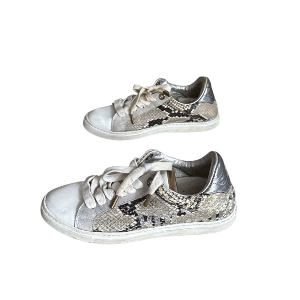 Zadig and Voltaire Vigna Leather Snakeskin Print Metallic Low Top Women Size 6 - Picture 13 of 16